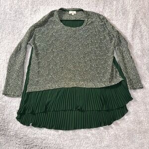 Umgee USA Faux Underlay Top Womens Medium Green Open Knit Cotton Round Neck